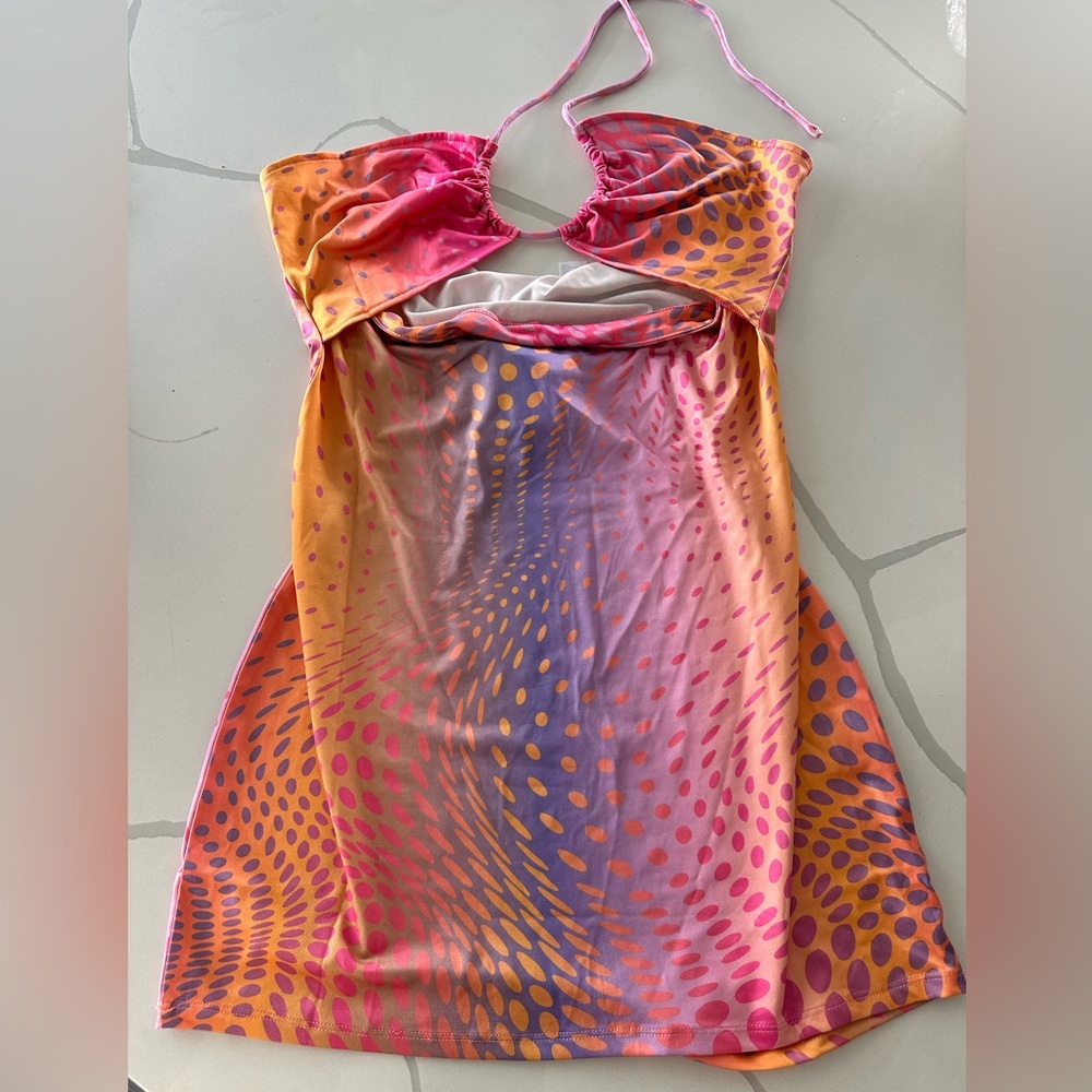 Divided Pink and Orange Patterned Dress